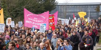 March around Sussex University Campus during the occupation on 25th March 2013 – they have now resumed their occupation