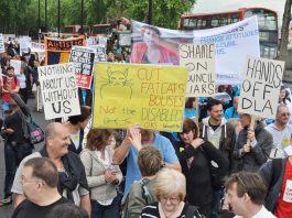 Disabled marchers want to see the end of bonuses for the fat cats