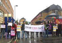 Lecturers, university staff and students on the picket line outside Queen Mary University in East London during their last strike on October 31