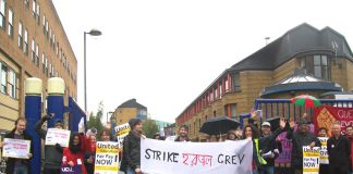 Lecturers, university staff and students on the picket line outside Queen Mary University in East London during their last strike on October 31