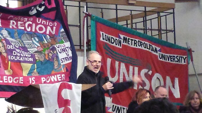UCU rallly at Bloomsbury Baptist Church, Tottenham Court Road, attended by over 200 lecturers and university staff supported by a number of students