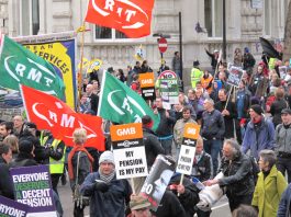OSBORNE LASHES THE WORKERS – Trades unions’ verdict on Autumn Statement A demonstration in cental London against the government’s cuts including to pensions. The pension age will go up to 68 by the 2030s