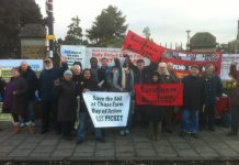 A big part of the 60-strong picket at Chase Farm Hospital yesterday