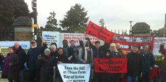 A big part of the 60-strong picket at Chase Farm Hospital yesterday