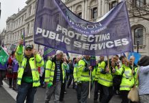 Ambulance workers marching on a TUC demonstration against cuts