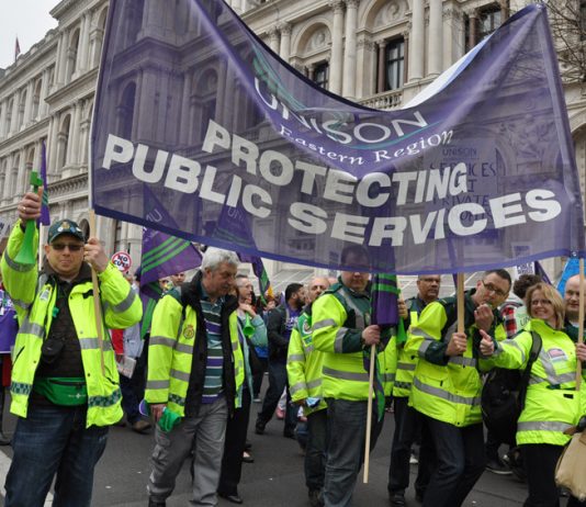 Ambulance workers marching on a TUC demonstration against cuts