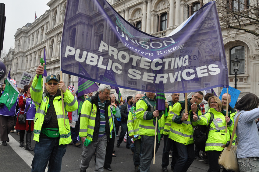 Ambulance workers marching on a TUC demonstration against cuts