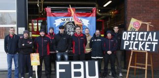 Norfolk firefighters’ picket line outside Sprowston Fire Station during their last strike in November