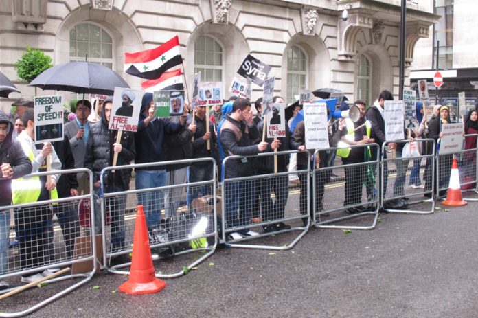 Syrians in London picketing the Saudi Embassy in June in support of President Assad
