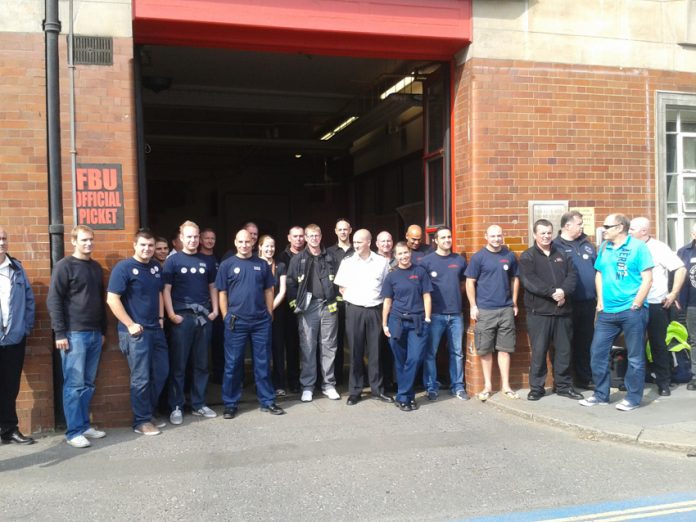 FBU picket line outside Soutwark Fire Station on September 25. Southwark is one of the stations now threatened with closure