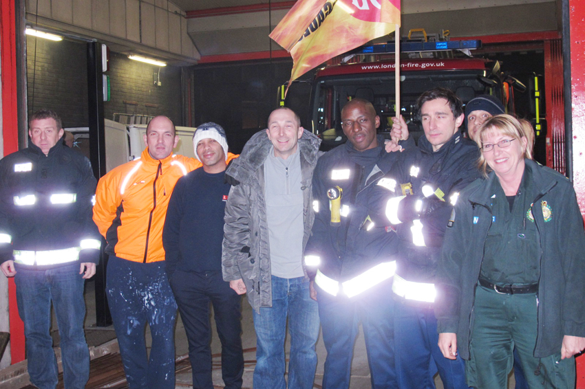 A lively picket at Kentish Town fire station