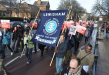 BMA banner on the march to keep Lewisham Hospital open – BMA is emphasising that council cuts do have a negative affect on heath