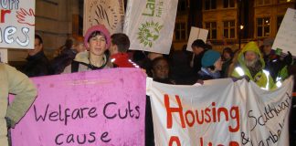 Protesters outside Lambeth Town Hall last November with a clear message about the goverment’s ‘austerity’ cuts