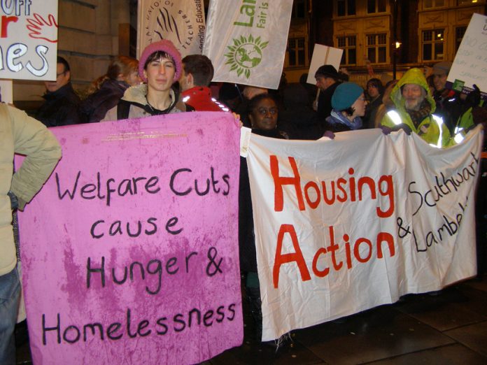 Protesters outside Lambeth Town Hall last November with a clear message about the goverment’s ‘austerity’ cuts