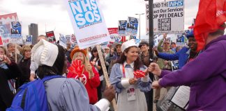 Nurses on a march and rally to stop the destruction of the NHS by the coalition government in central London in May last year