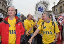 POA members demonstrating against government cuts – their union is demanding an end to privatised prisons