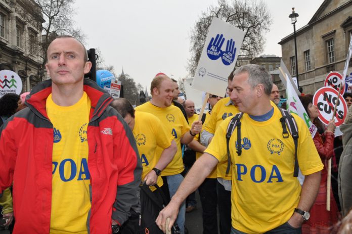 POA members demonstrating against government cuts – their union is demanding an end to privatised prisons