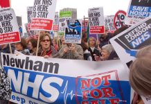 Marchers in London last May 18 demanding the privateers are kept out of the NHS