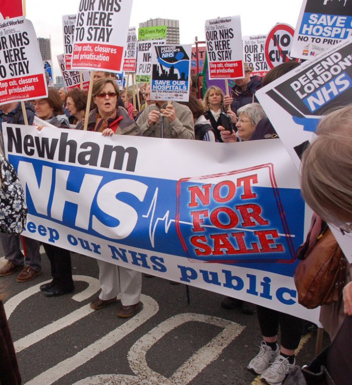 Marchers in London last May 18 demanding the privateers are kept out of the NHS