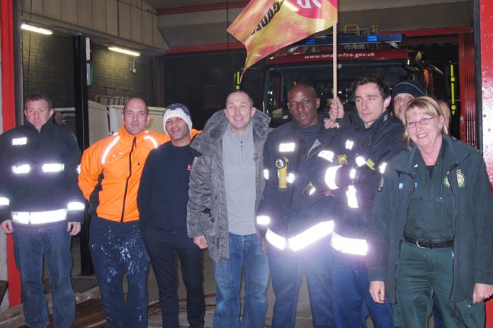 Kentish Town firefighters in their recent strike action – the battle against cuts and closures is taking place all over the country