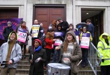 SOAS Samba Band and SOAS students support striking lecturers picketing the university over a derisory 1% pay offer