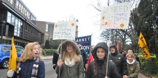 Youth join the march through Enfield Town on the day before the A&E at Chase Farm Hospital was closed last December