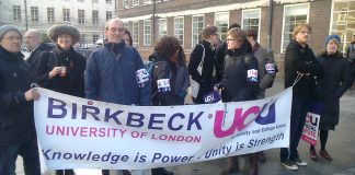 UCU members on strike at Birkbeck