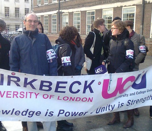 UCU members on strike at Birkbeck