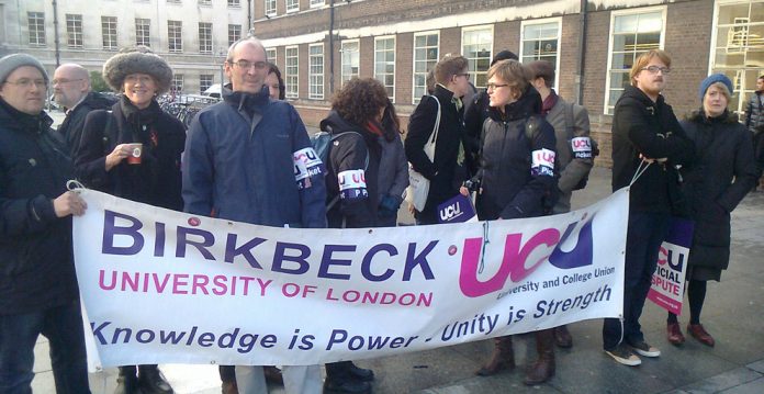 UCU members on strike at Birkbeck