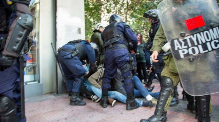 Greek ‘Delta’ riot police beating up students who were protesting at the drowning of migrants