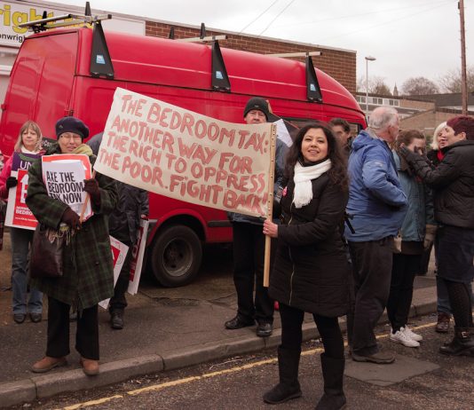 Protest in Norwich against the bedroom tax – a UN report urges the suspension of the tax