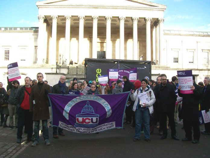 UCU members on the picket line with students during their last strike on January 23