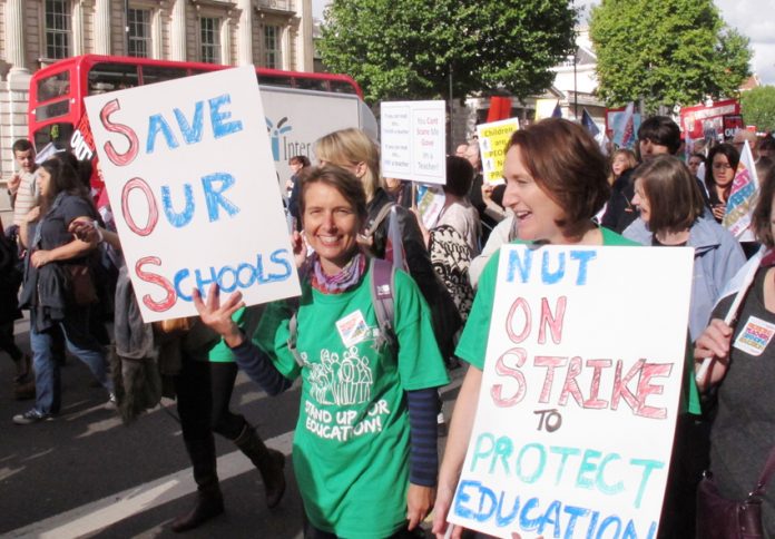Teachers marching to protect education from Gove and the Tory vandals during their last strike on October 17