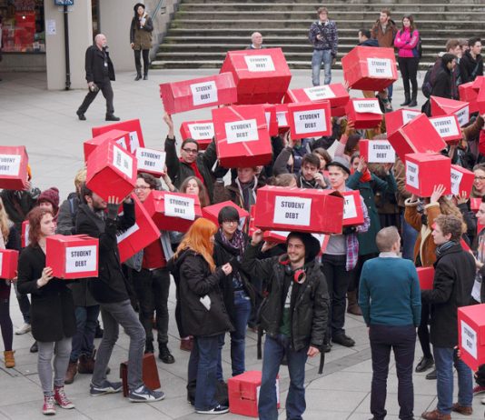 Students at the University of East Anglia in Norwich demonstrating against the burden of student debt