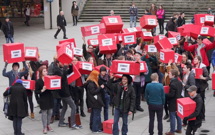 Students at the University of East Anglia in Norwich demonstrating against the burden of student debt