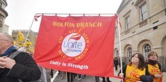 Unite council workers marching against wage freeze & public sector cuts