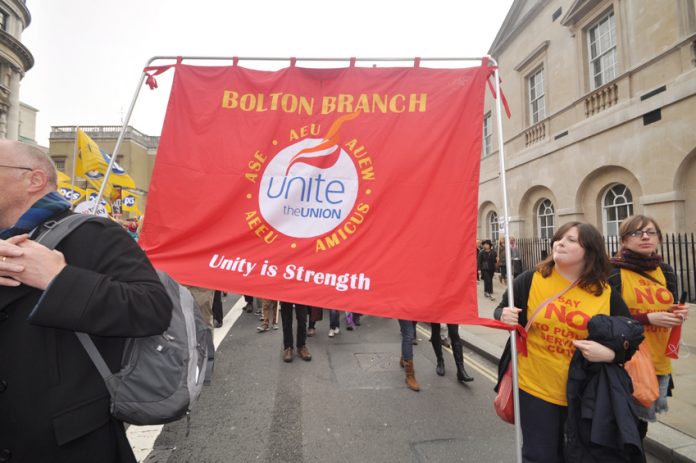 Unite council workers marching against wage freeze & public sector cuts