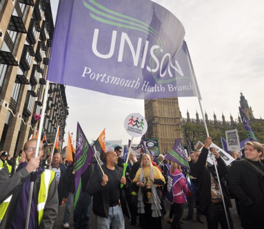 Hampshire Unison members marching against the government’s austerity cuts