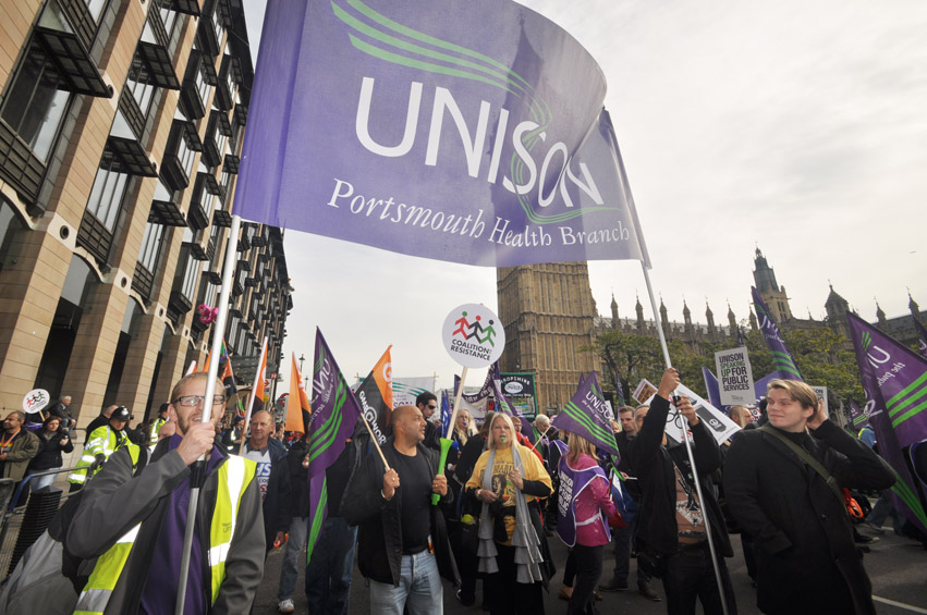 Hampshire Unison members marching against the government’s austerity cuts