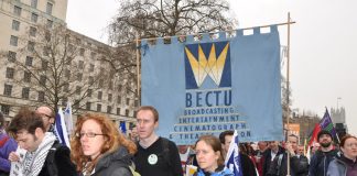 BECTU members on a demonstration. Private production companies are exploiting documentary makers