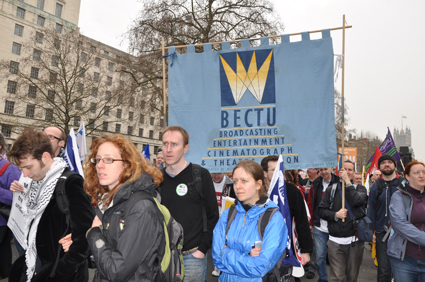 BECTU members on a demonstration. Private production companies are exploiting documentary makers