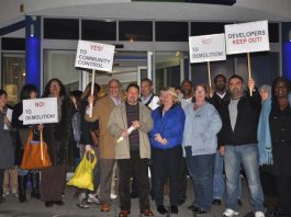 Tenants demonstrate against Hammersmith and Fulham council’s plans to demolish the West Kensington and Gibbs Green estates to make way for private redevelopment