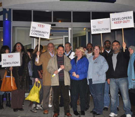 Tenants demonstrate against Hammersmith and Fulham council’s plans to demolish the West Kensington and Gibbs Green estates to make way for private redevelopment
