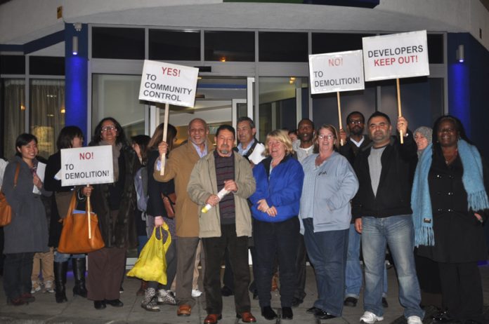 Tenants demonstrate against Hammersmith and Fulham council’s plans to demolish the West Kensington and Gibbs Green estates to make way for private redevelopment