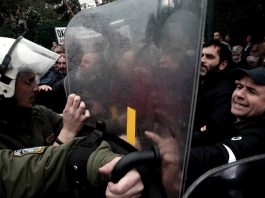 Greek Riot Police Let Loose On Protesting Workers Riot police attacking teachers in Athens Photo credit: M. Lolos