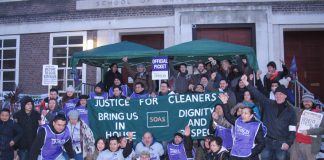 Student and lecturers came out in support of cleaners at SOAS during yesterday’s mass picket