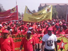NUMSA members on a demonstration, demanding better wages, terms and conditions