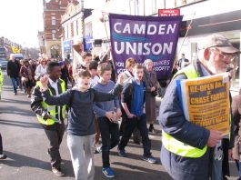 Young Enfield residents enthusiastically joined the march through Enfield town centre