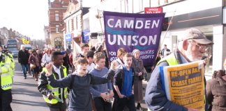 Young Enfield residents enthusiastically joined the march through Enfield town centre