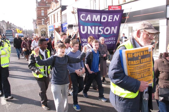 Young Enfield residents enthusiastically joined the march through Enfield town centre